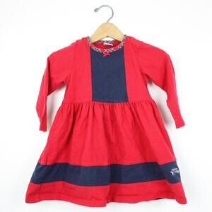 Vintage Tommy Hilfiger Dress Girls Size 3T Red Colorblock Y2K Long Sleeve